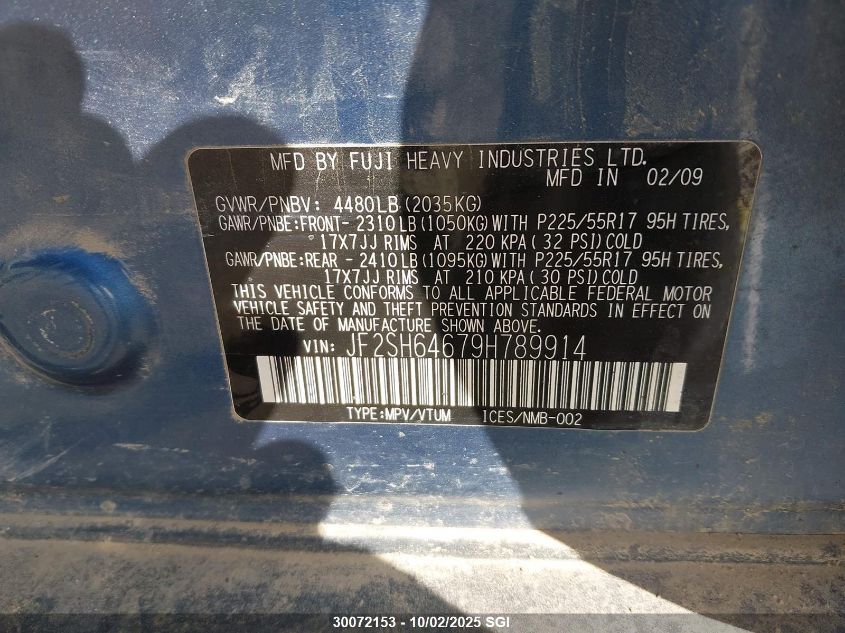 2009 Subaru Forester 2.5X Limited VIN: JF2SH64679H789914 Lot: 30072153