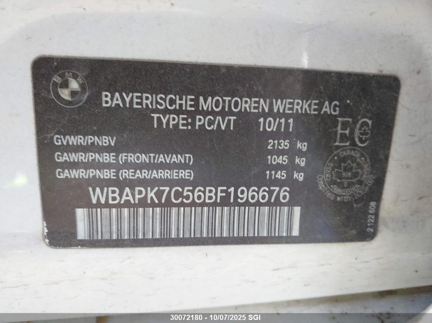 2011 BMW 328 Xi VIN: WBAPK7C56BF196676 Lot: 30072180