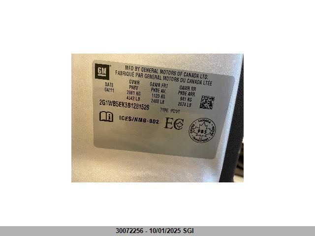 2011 Chevrolet Impala Lt VIN: 2G1WB5EK3B1281528 Lot: 30072256