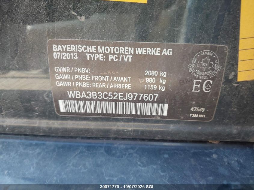 2014 BMW 328 Xi VIN: WBA3B3C52EJ977607 Lot: 30071770