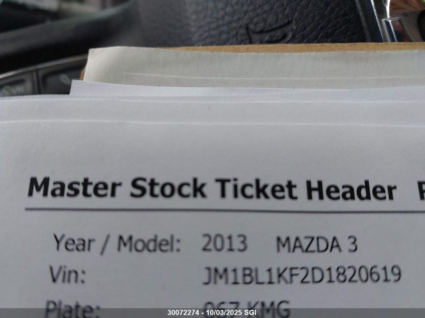 2013 Mazda 3 I VIN: JM1BL1KF2D1820619 Lot: 30072274