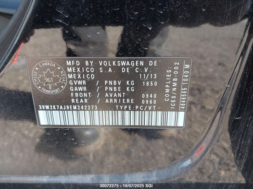 2014 Volkswagen Jetta S VIN: 3VW2K7AJ9EM242273 Lot: 30072275