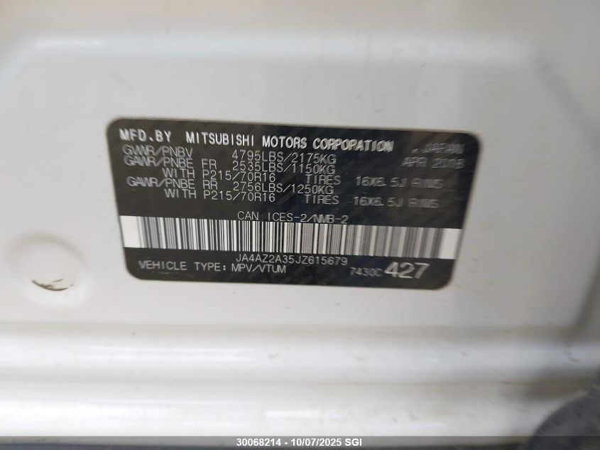 2018 Mitsubishi Outlander Es VIN: JA4AZ2A35JZ615679 Lot: 30068214