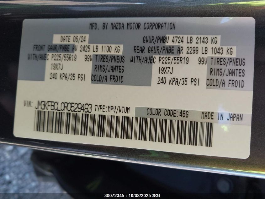 2024 Mazda Cx-5 Preferred VIN: JM3KFBCL0R0529493 Lot: 30072345