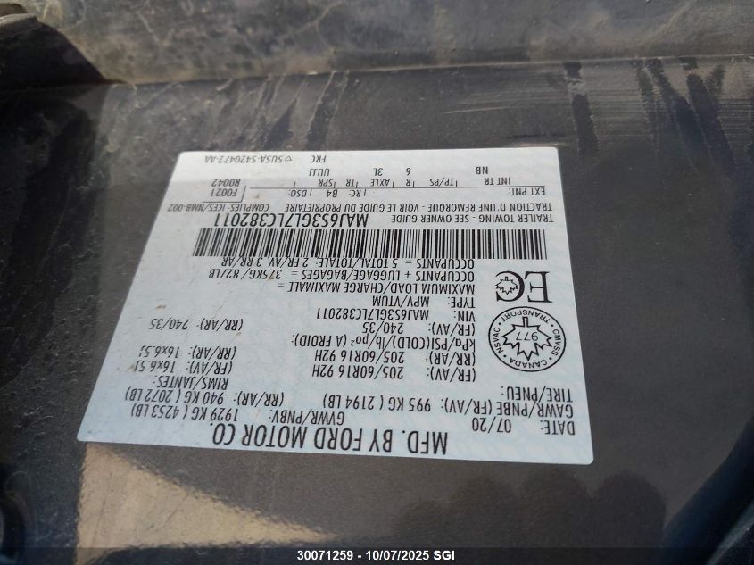 2020 Ford Ecosport Se VIN: MAJ6S3GL7LC382011 Lot: 30071259