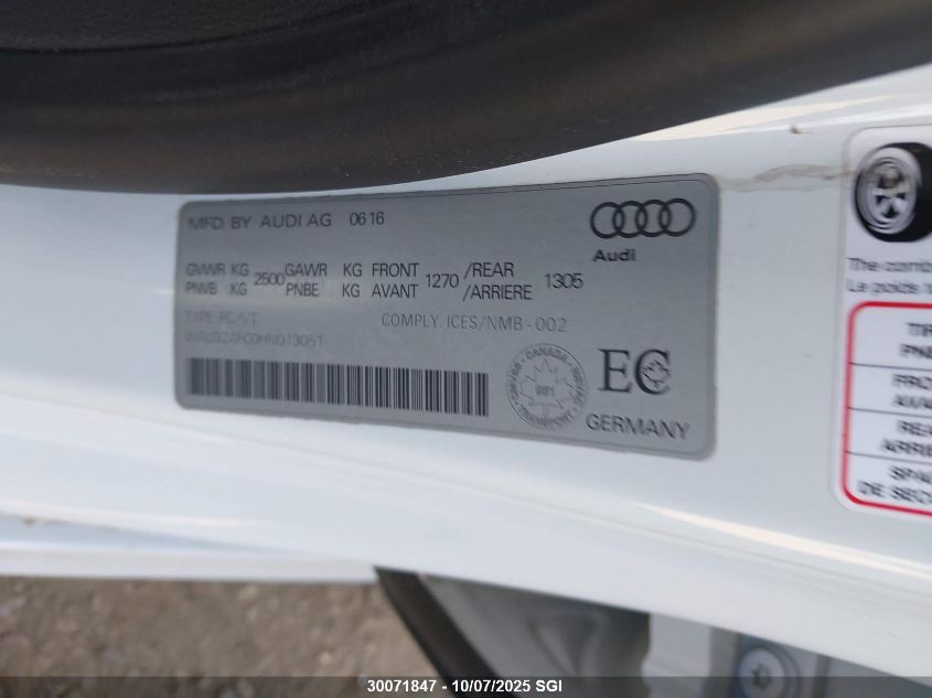 2017 Audi A7 Quattro Prog/Technik S Ln VIN: WAU32AFC0HN013051 Lot: 30071847