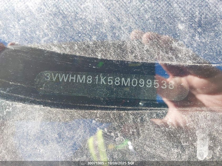2008 Volkswagen Jetta S VIN: 3VWHM81K58M099538 Lot: 30071985