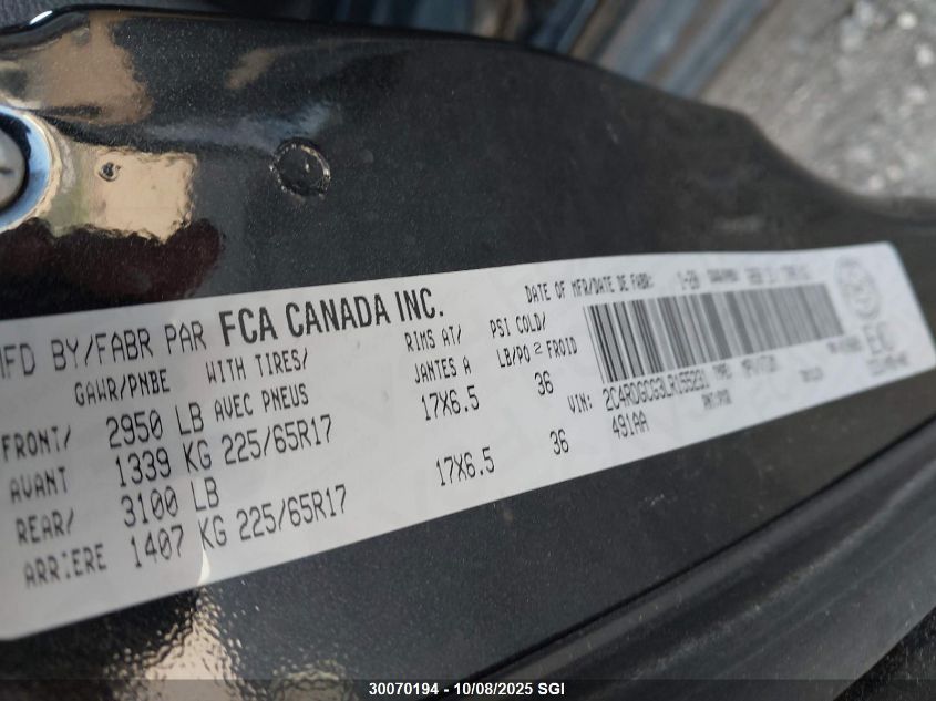 2020 Dodge Grand Caravan Sxt VIN: 2C4RDGCG3LR155231 Lot: 30070194