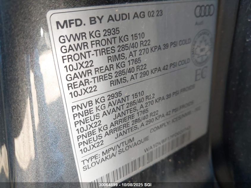 2023 Audi Q8 Progressiv VIN: WA1DVBF17PD020743 Lot: 30064899