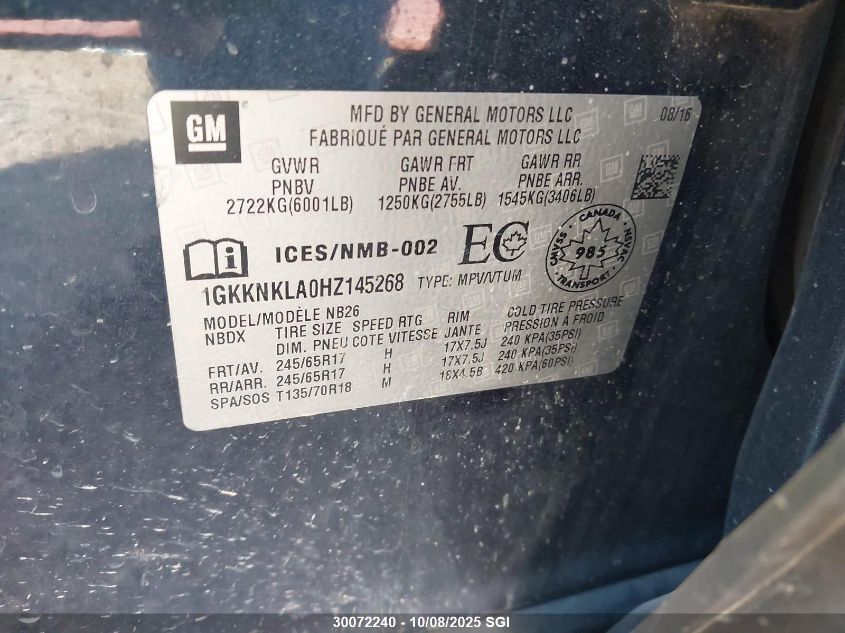 2017 GMC Acadia Sle VIN: 1GKKNKLA0HZ145268 Lot: 30072240