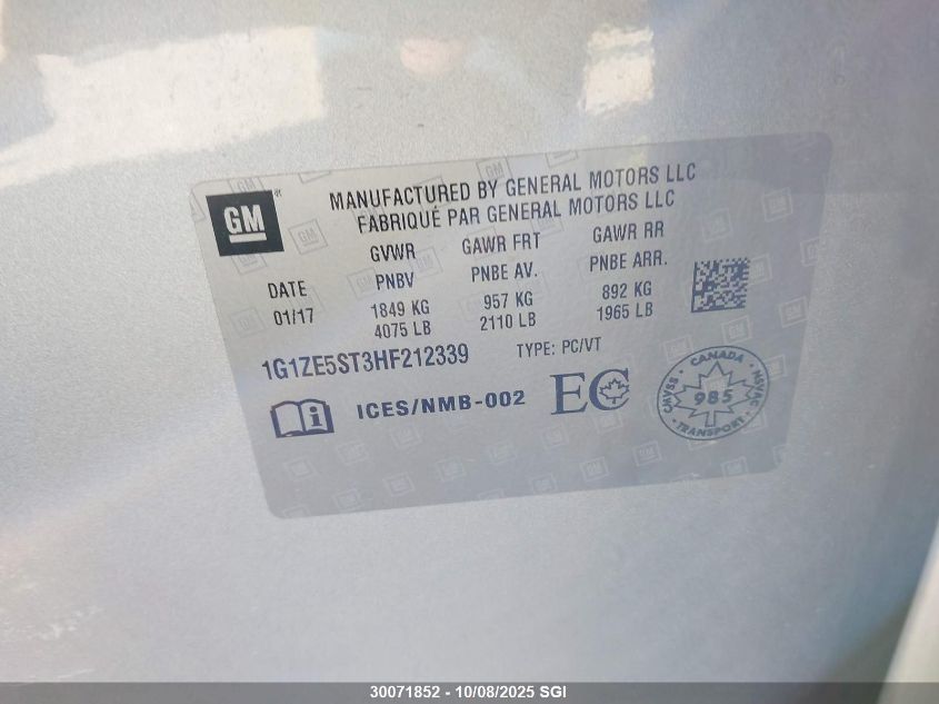 2017 Chevrolet Malibu Lt VIN: 1G1ZE5ST3HF212339 Lot: 30071852