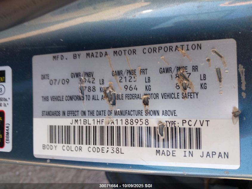 2010 Mazda 3 I VIN: JM1BL1HF3A1188958 Lot: 30071664