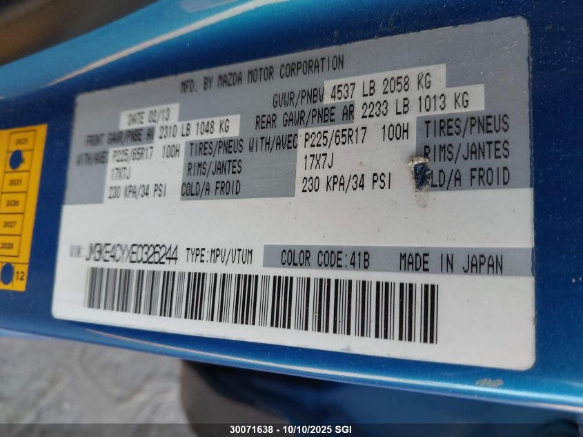 2014 Mazda Cx-5 Touring VIN: JM3KE4CYXE0326244 Lot: 30071638