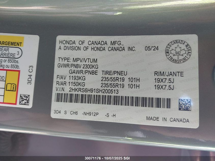 2025 Honda Cr-V Sport Touring VIN: 2HKRS6H91SH200513 Lot: 30071176