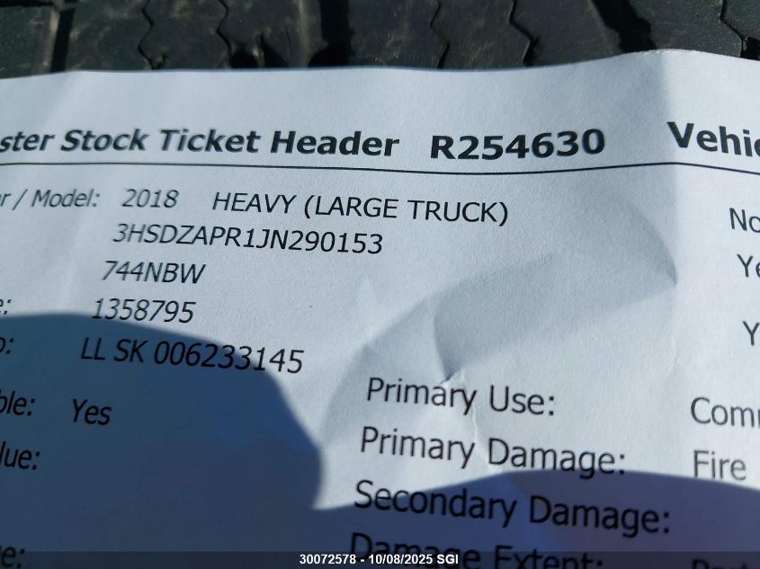 2018 International Lt625 VIN: 3HSDZAPR1JN290153 Lot: 30072578