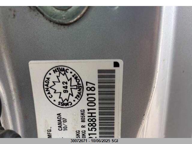 2008 Honda Civic Si VIN: 2HGFG21588H100187 Lot: 30072671