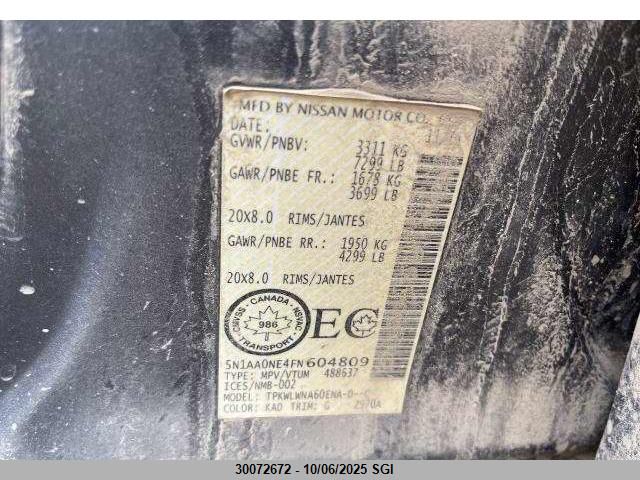 2015 Nissan Armada Platinum VIN: 5N1AA0NE4FN604809 Lot: 30072672