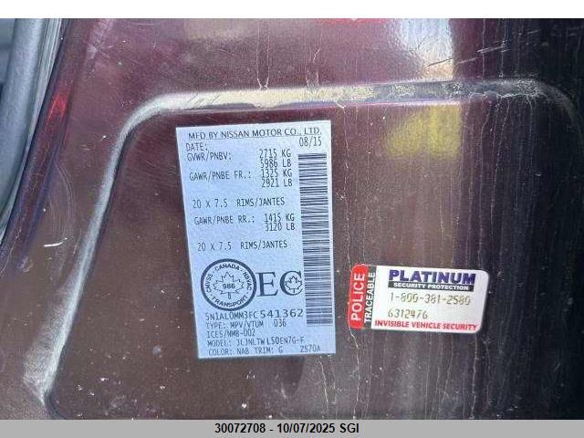 2015 Infiniti Qx60 VIN: 5N1AL0MM3FC541362 Lot: 30072708