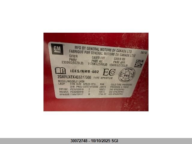 2014 GMC Terrain Slt VIN: 2GKFLXEK4E6317366 Lot: 30072748