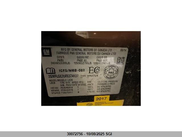 2014 Chevrolet Equinox Lt VIN: 2GNFLGE35E6374137 Lot: 30072756