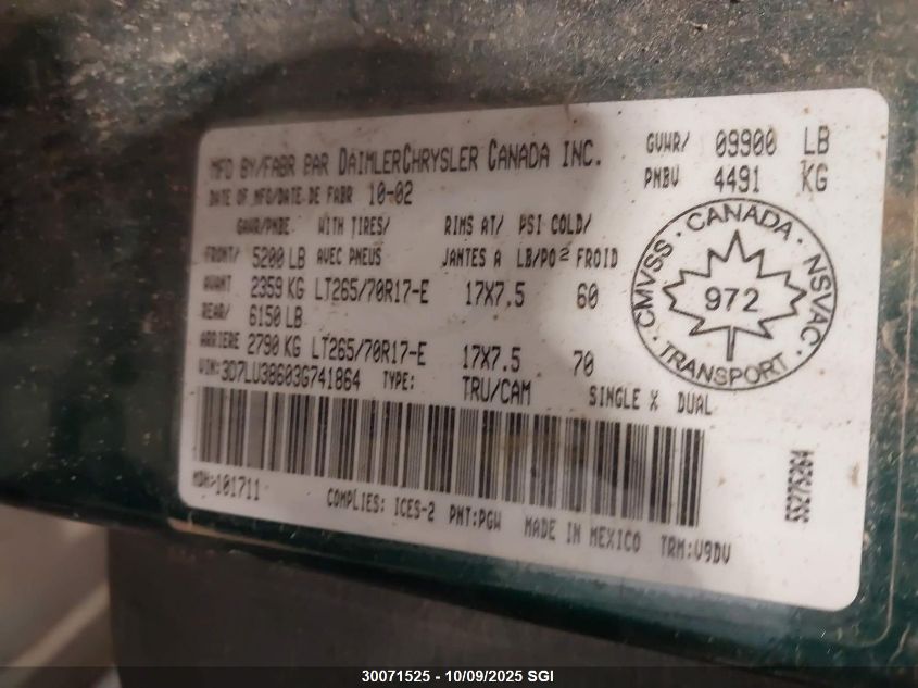 2003 Dodge Ram 3500 St/Slt VIN: 3D7LU38603G741864 Lot: 30071525