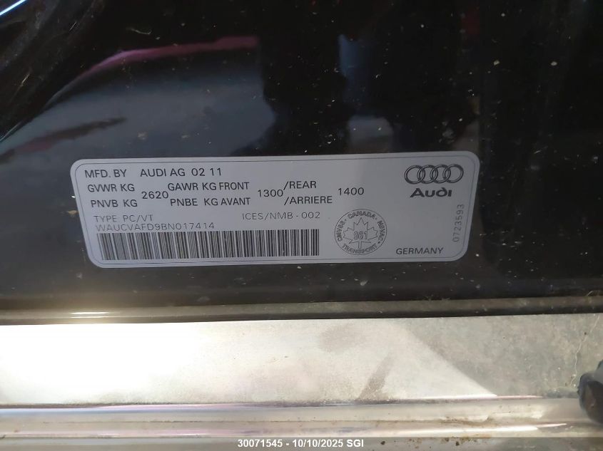 2011 Audi A8 Quattro VIN: WAUCVAFD9BN017414 Lot: 30071545