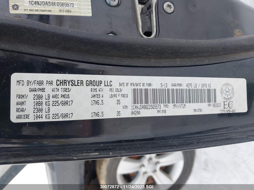 2014 Jeep Compass Sport VIN: 1C4NJDAB6ED565573 Lot: 30072872