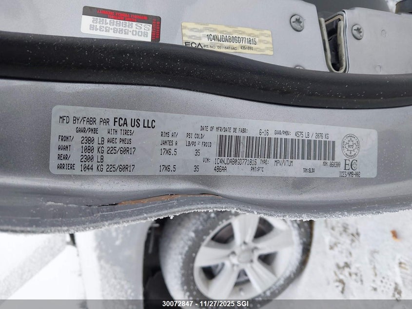 2016 Jeep Compass Sport VIN: 1C4NJDAB0GD771815 Lot: 30072847