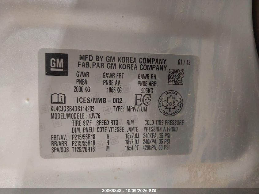 2013 Buick Encore VIN: KL4CJGSB4DB114203 Lot: 30069848