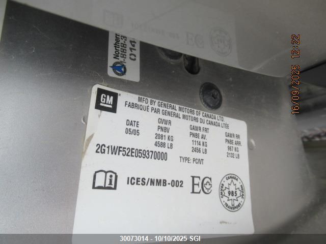 2005 Chevrolet Impala VIN: 2G1WF52E059370000 Lot: 30073014