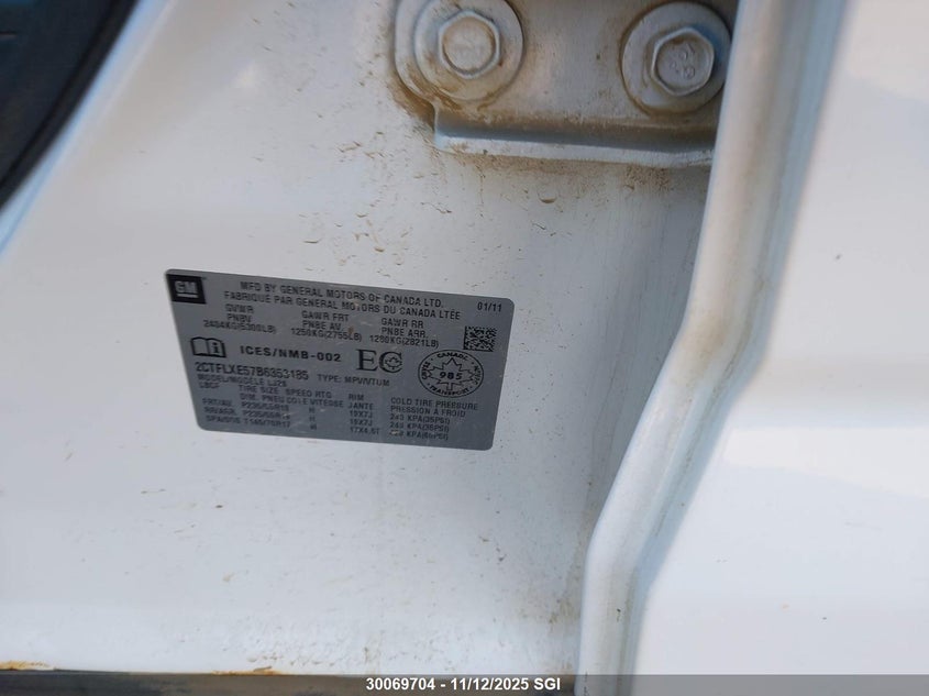 2011 GMC Terrain Slt VIN: 2CTFLXE57B6353185 Lot: 30069704