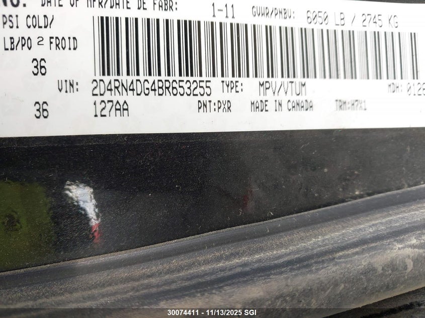 2011 Dodge Grand Caravan Express VIN: 2D4RN4DG4BR653255 Lot: 30074411