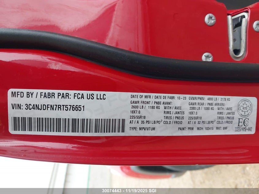 2024 Jeep Compass Latitude Lux VIN: 3C4NJDFN7RT576651 Lot: 30074443