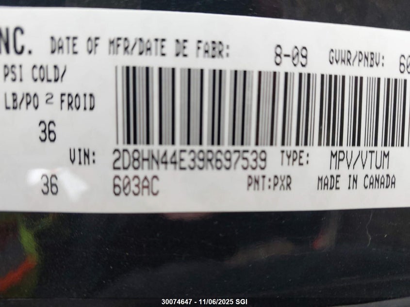 2009 Dodge Grand Caravan Se VIN: 2D8HN44E39R697539 Lot: 30074647