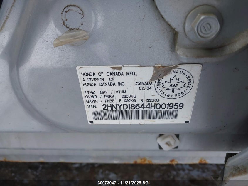 2004 Acura Mdx Touring VIN: 2HNYD18644H001959 Lot: 30073047