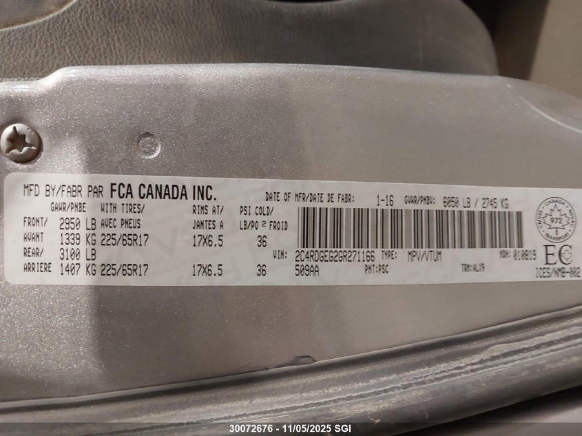 2C4RDGEG2GR271166 2016 DODGE CARAVAN photo no. 9