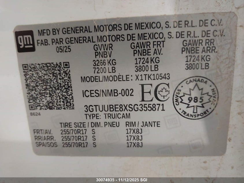 3GTUUBE8XSG355871 2025 GMC SIERRA photo no. 9