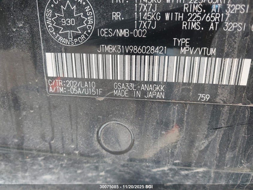 2008 Toyota Rav4 Limited VIN: JTMBK31V986028421 Lot: 30075085