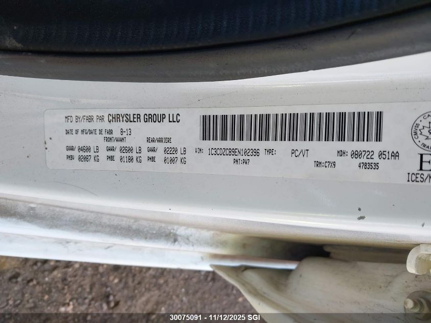 2014 Dodge Avenger Sxt VIN: 1C3CDZCB9EN102396 Lot: 30075091