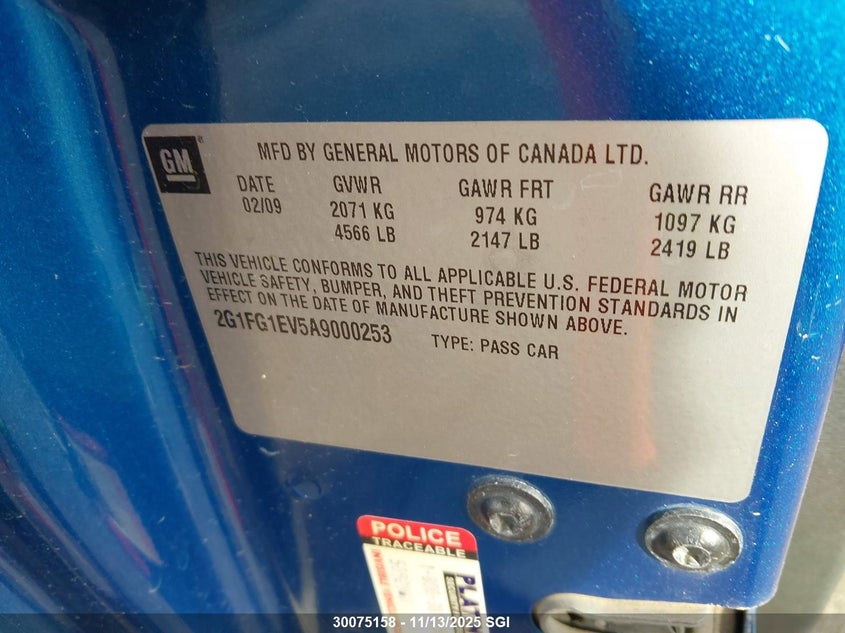 2010 Chevrolet Camaro Lt VIN: 2G1FG1EV5A9000253 Lot: 30075158