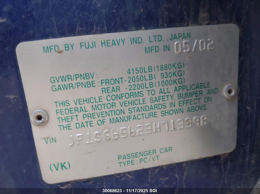 JF1SG65623H713398 2003 SUBARU FORESTER photo no. 9