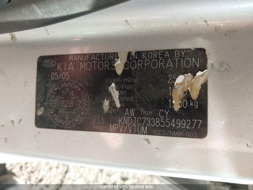 2005 Kia Sorento Ex/Lx VIN: KNDJC733855499277 Lot: 30075167