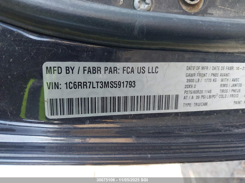 1C6RR7LT3MS591793 2021 RAM 1500 photo no. 9