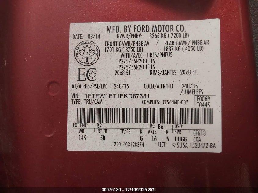1FTFW1ET1EKD87381 2014 FORD F-150 photo no. 9