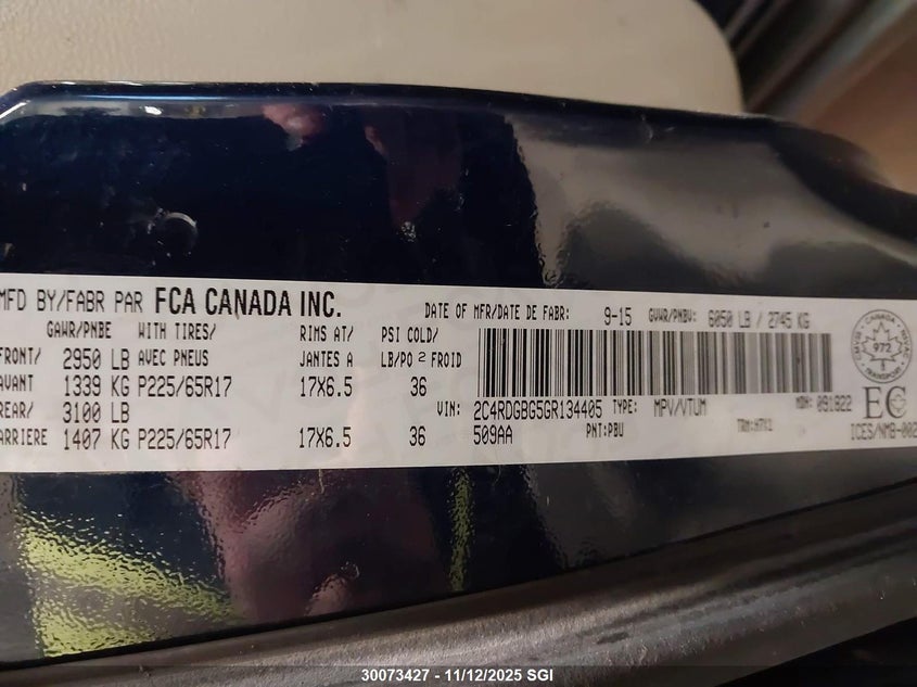 2016 Dodge Grand Caravan Se/Sxt VIN: 2C4RDGBG5GR134405 Lot: 30073427