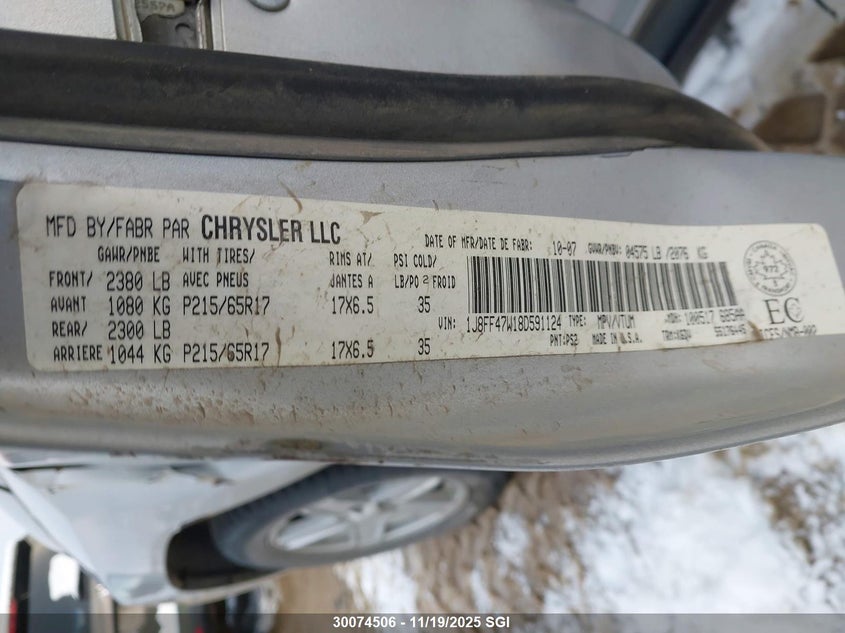 2008 Jeep Compass Sport VIN: 1J8FF47W18D591124 Lot: 30074506