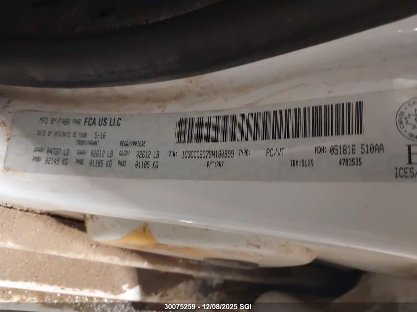 2016 Chrysler 200 S VIN: 1C3CCCBG7GN180899 Lot: 30075259