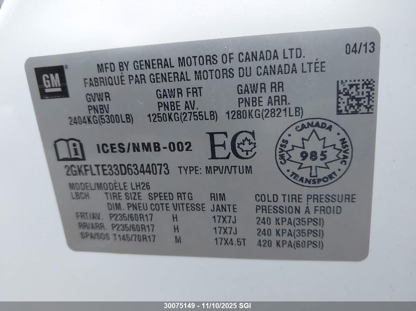 2GKFLTE33D6344073 2013 GMC TERRAIN photo no. 9