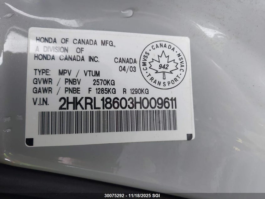2HKRL18603H009611 2003 HONDA ODYSSEY photo no. 9