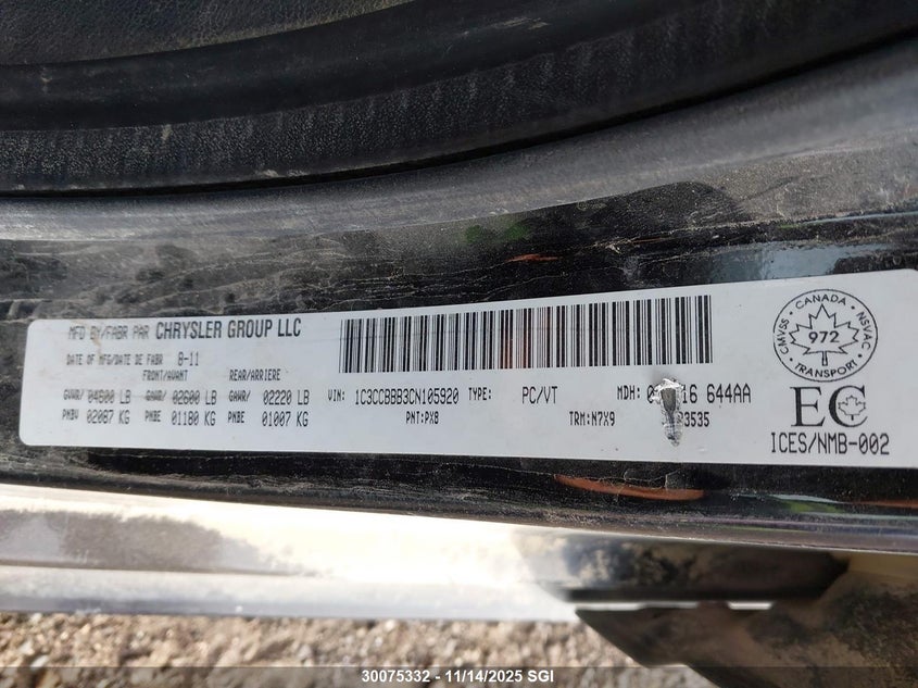 2012 Chrysler 200 Touring VIN: 1C3CCBBB3CN105920 Lot: 30075332